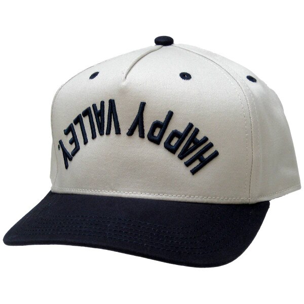 stone hat with navy brim and upside down arched Happy Valley